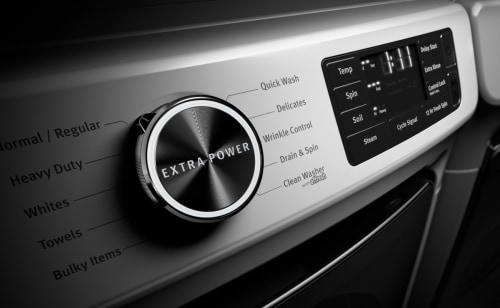 An Extra Power dial and various wash cycle options on a washing machine