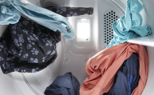 Clothes tumbling in a dryer