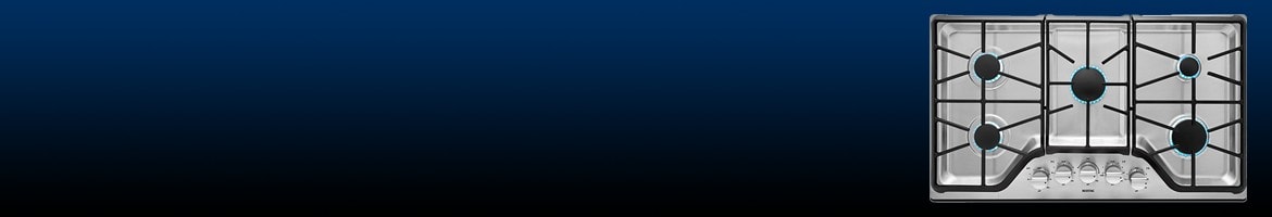 A Maytag gas cooktop showcased against a dark background.