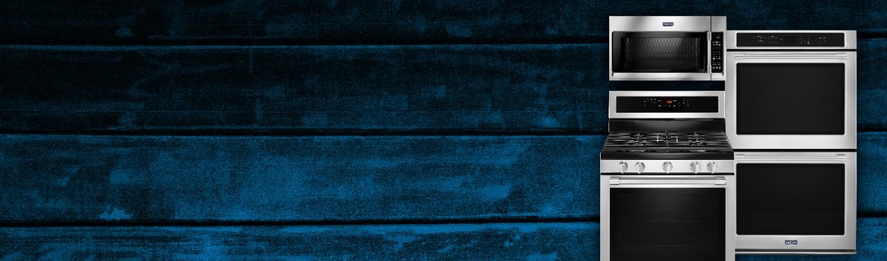 Cooking appliances on a blue background