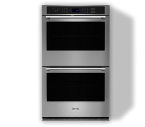 A Maytag® double wall oven in stainless steel.