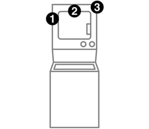 A washer dryer combo with numbers indicating model number placement