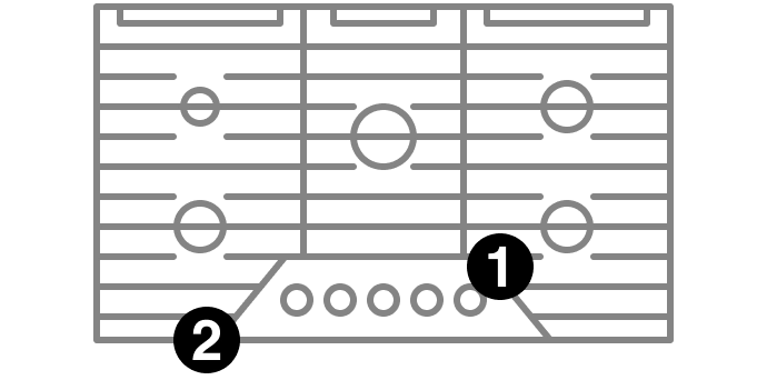 A cooktop with numbers indicating model number placement