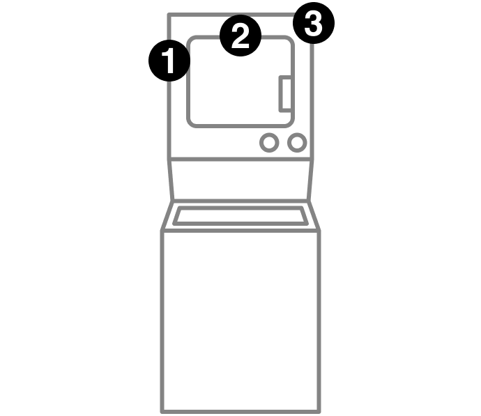 A washer dryer combo with numbers indicating model number placement