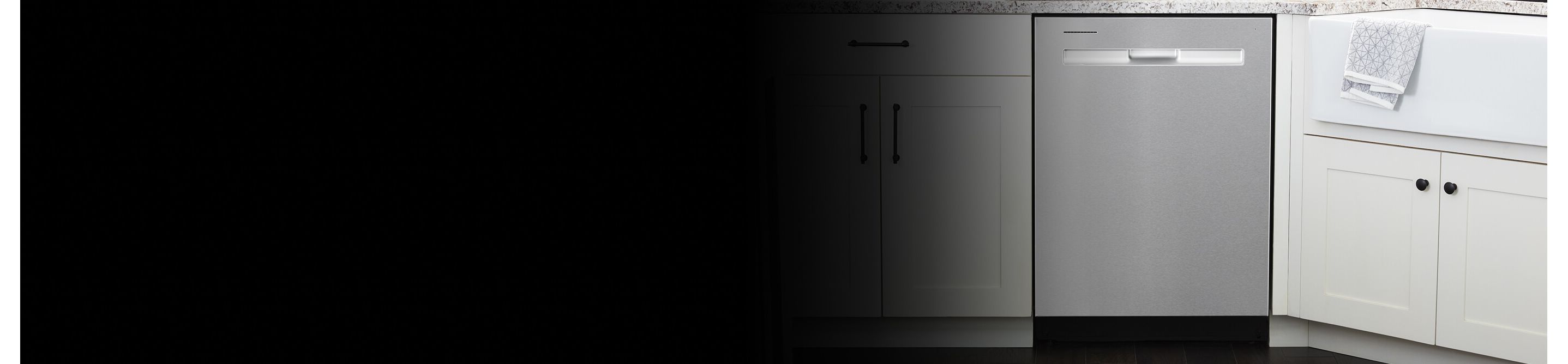 Stainless steel Maytag® dishwasher with a pocket handle