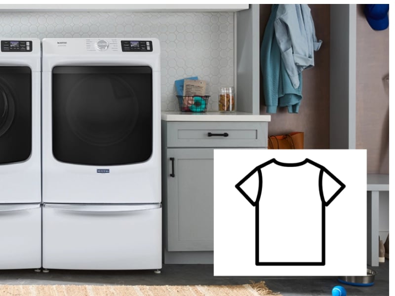 Maytag® side-by-side front load washer and dryer in a modern laundry room