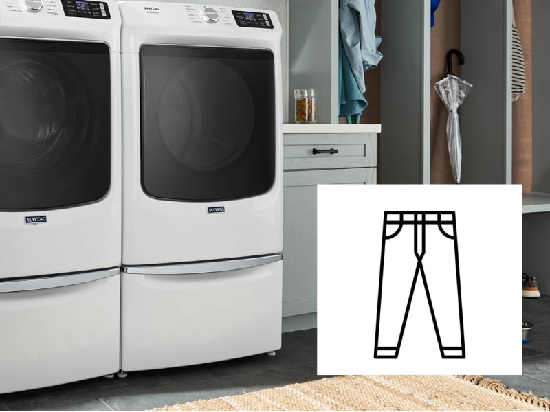 Maytag® side-by-side front load washer and dryer in a modern laundry room