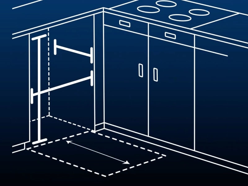 A rough opening cutout for a dishwasher installation