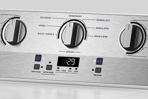 Maytag® washer control panel with cycle knob and digital display