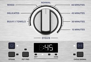 Maytag® dryer control panel with cycle knob and digital display