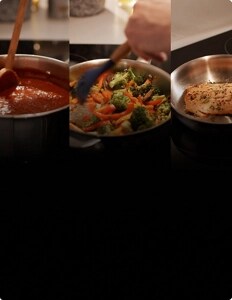 A series of different dishes being cooked.