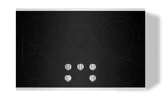 A black glass electric cooktop.