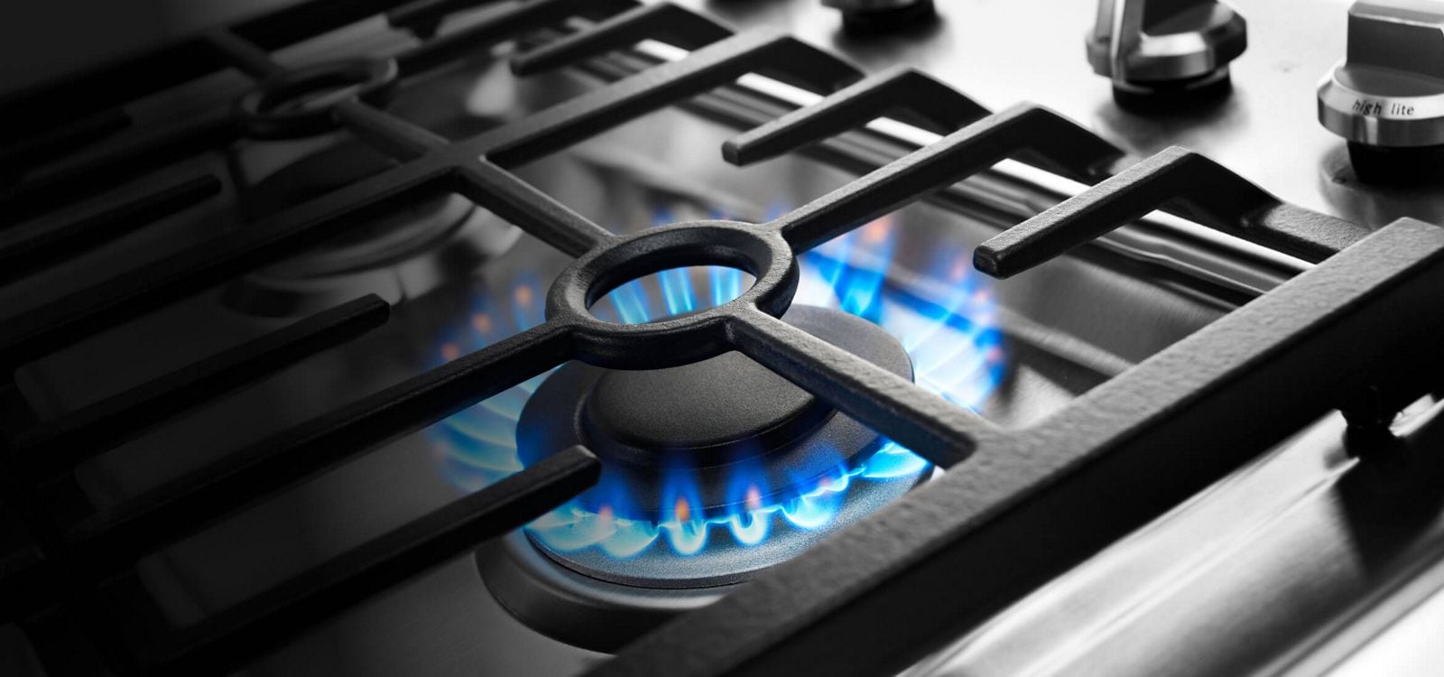 Close up of a gas burner.