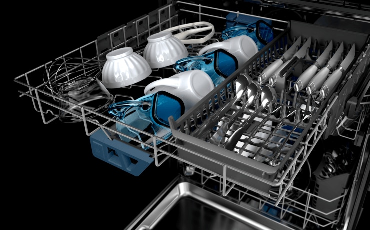 Dishwasher third rack pulled out.