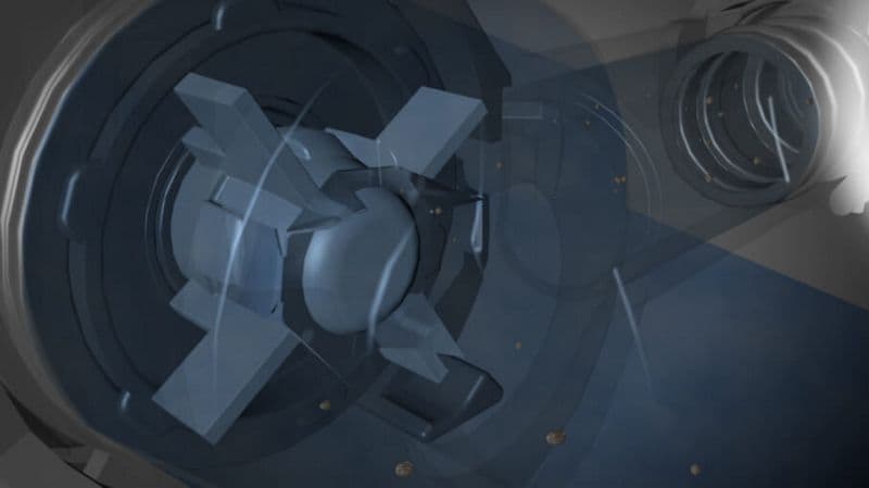 A Maytag® dishwasher chopper cutting up food pieces