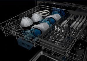 The 3rd Level Rack of a Maytag® dishwasher filled with mugs and bowls