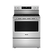 An electric, stainless steel Maytag® range.