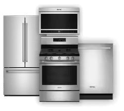 Maytag® appliances in stainless steel.