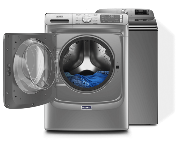 Front load washer with door open.