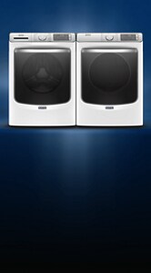 A Maytag® laundry set with a Reader's Choice badge
