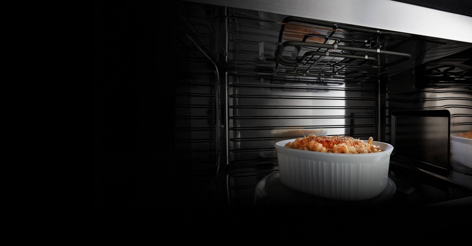 A pasta casserole in the microwave.
