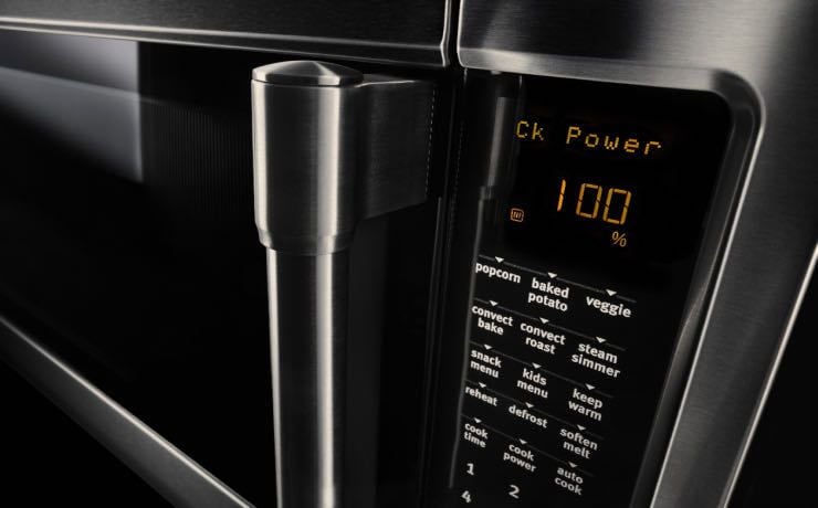 Sleek stainless steel Maytag® microwave.