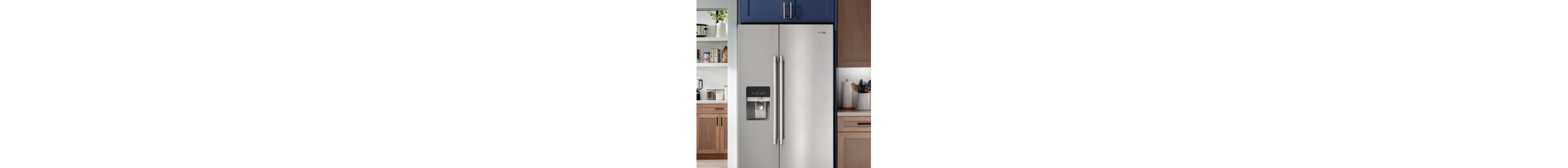 Maytag brand double door refrigerator in kitchen