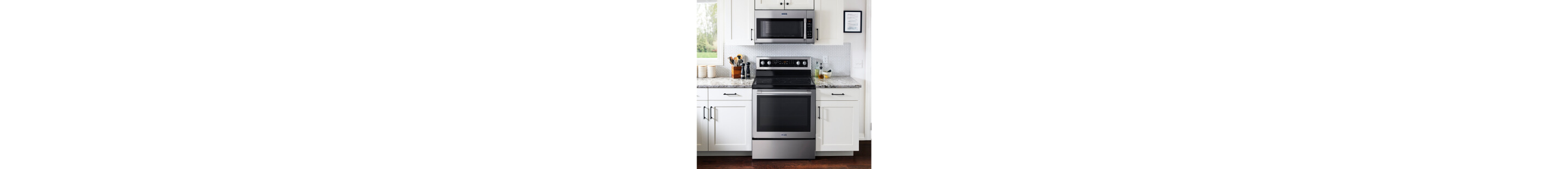An over-the-range microwave above a range