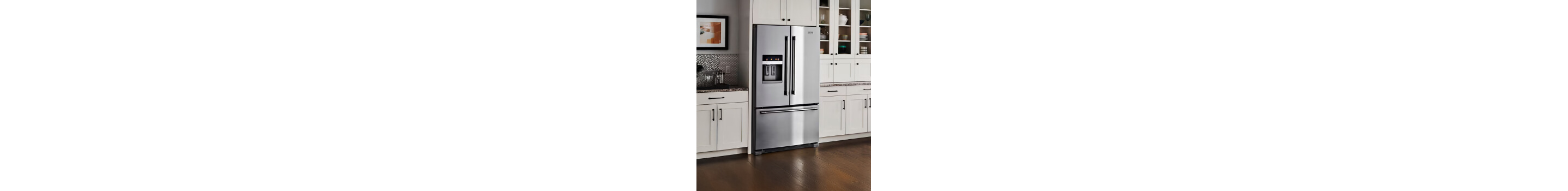 A two-door refrigerator in a kitchen