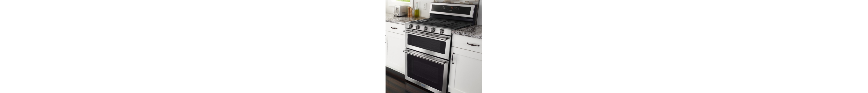 Double oven gas range in a modern kitchen