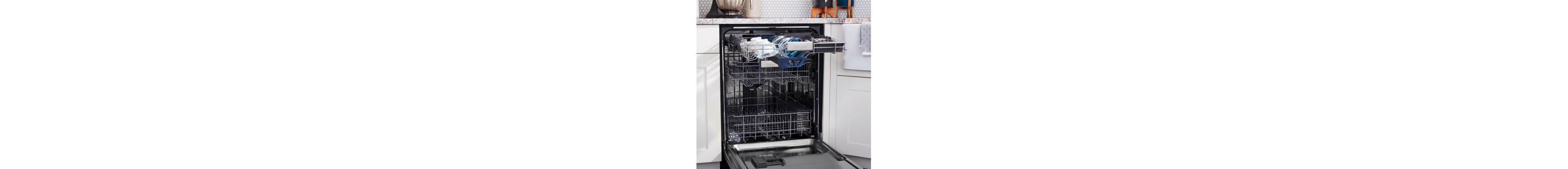 An open dishwasher with dishes inside