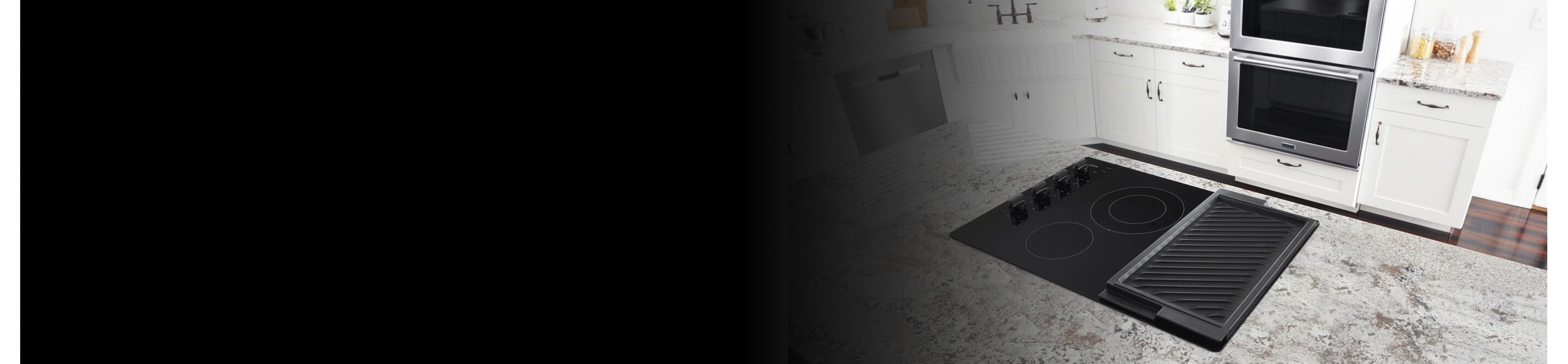 An overhead view of a Maytag® electric cooktop in a modern kitchen