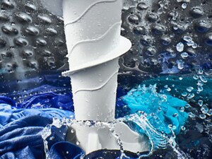 Clothes inside of an agitator washer