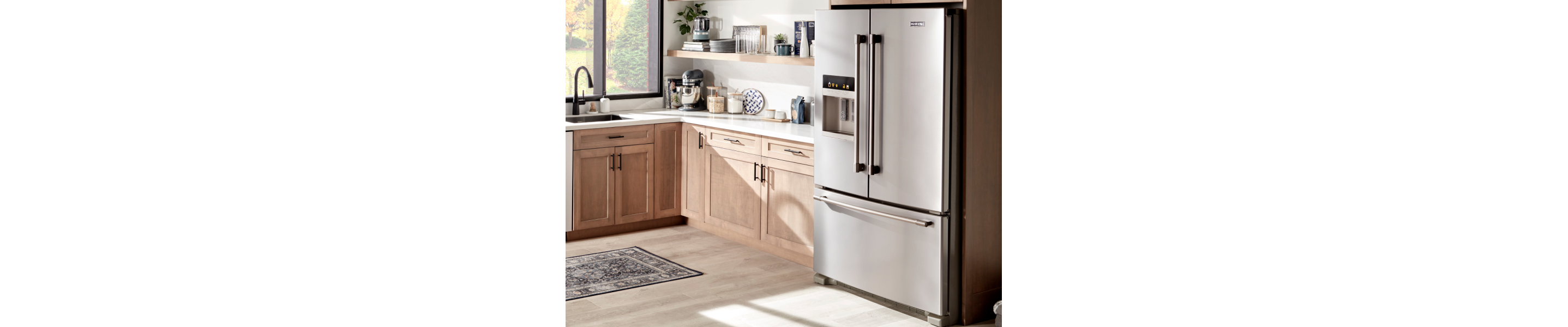 Urban modern kitchen with a French door refrigerator