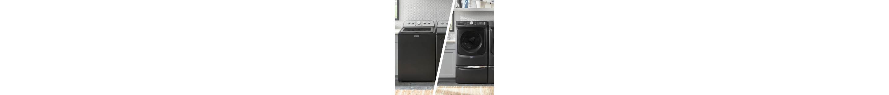 Side-by-side image of top load and front load laundry sets