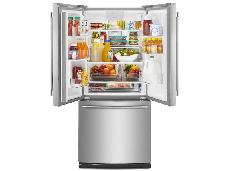 A well stocked french door refrigerator