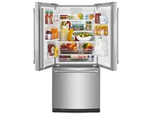 A well stocked french door refrigerator