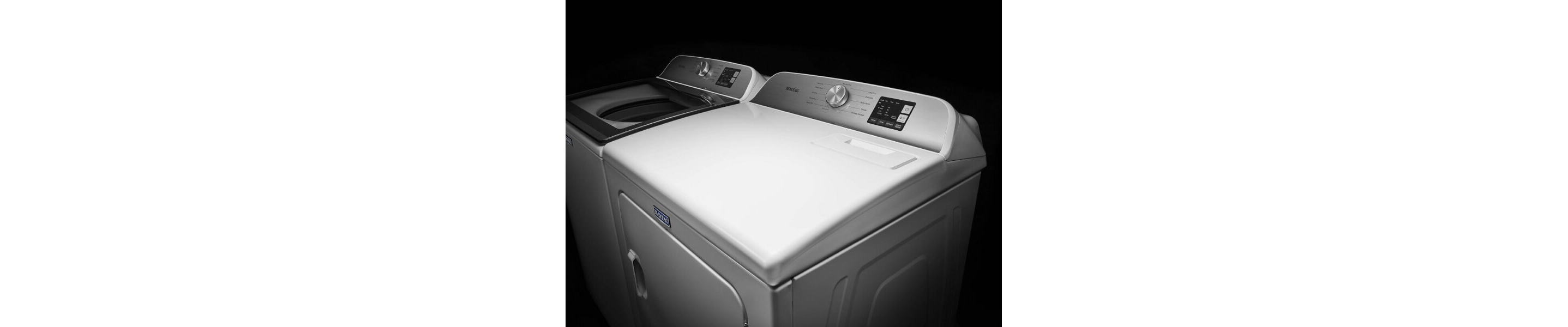 A white Maytag® washer and dryer set