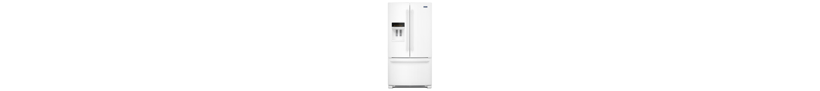 White Maytag® French door refrigerator with exterior ice and water dispenser