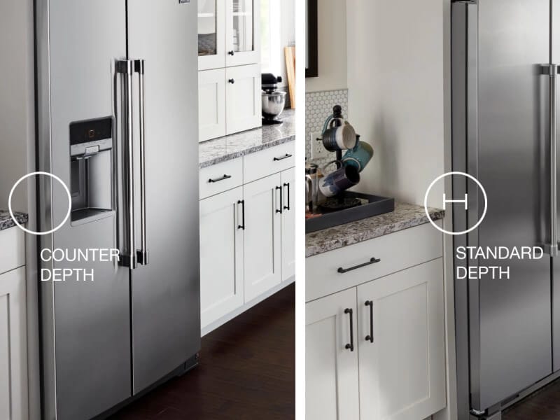 Side-by-side comparison of counter-depth vs. standard-depth refrigerator measurements