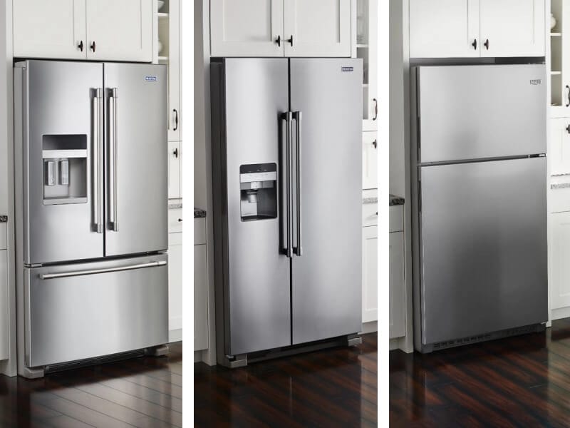 Side-by-side comparison of top-freezer vs. side-by-side vs. French door refrigerators