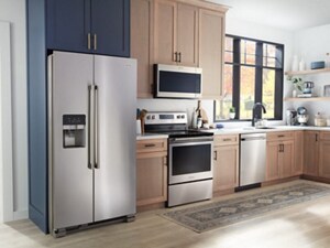A large kitchen with a French door refrigerator