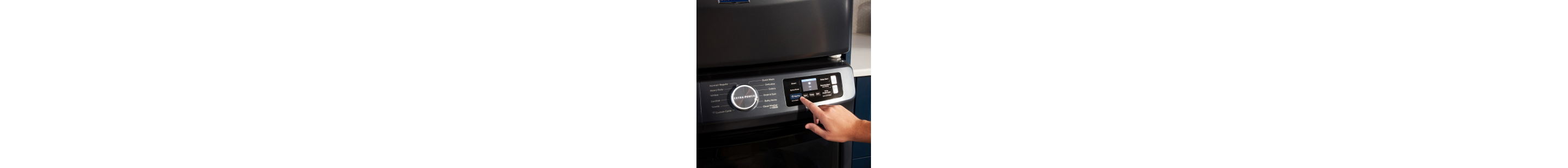 Person selecting a wash setting on a front load washer
