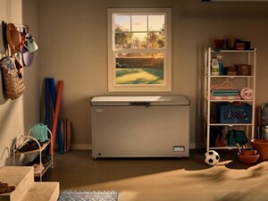 A Maytag® chest freezer in a garage