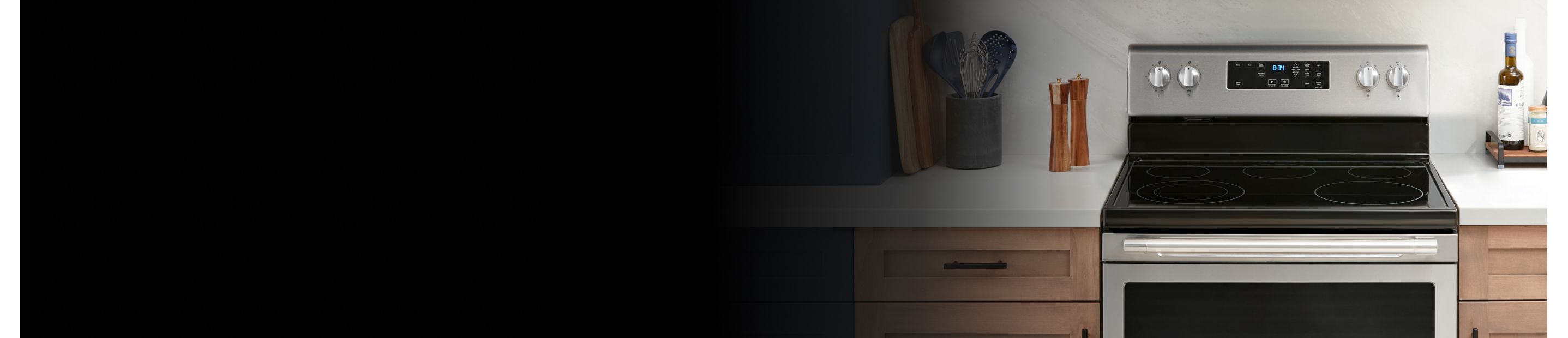 An electric range in the kitchen
