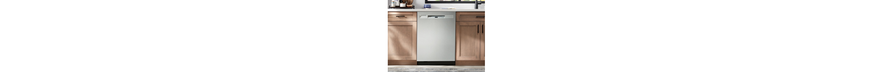 Top control dishwasher with pocket handle in a modern kitchen