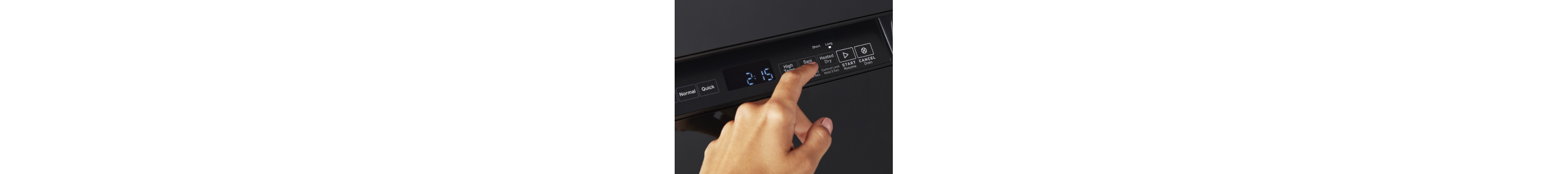 Person choosing cycle on black dishwasher