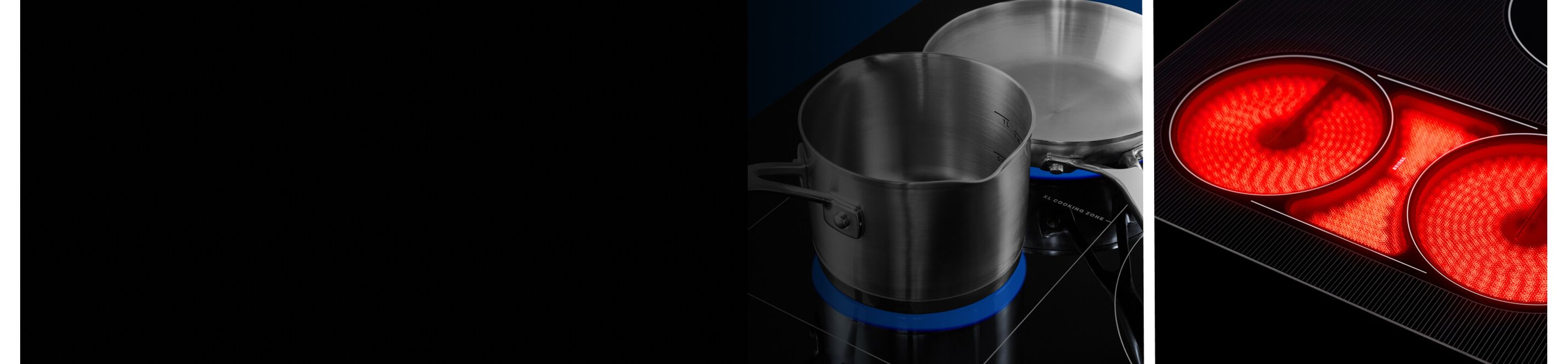 Electric and induction cooktops heating in side-by-side photo split