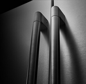 Close-up of stainless steel refrigerator door handles