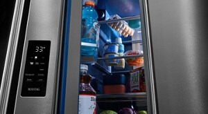 Close-up of Maytag® refrigerator control panel on the side of a French door refrigerator door